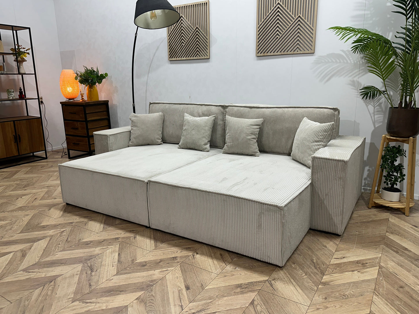 !Showroommodel! Witte Ribstof Lounge Zetel