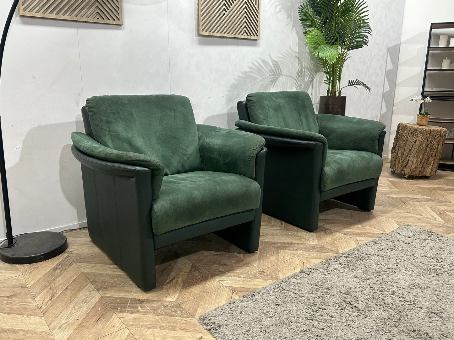 Groene Suède Stoffen/ Echt lederen Fauteuils ~ Vaste Kussens