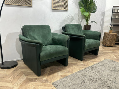 Groene Suède Stoffen/ Echt lederen Fauteuils ~ Vaste Kussens