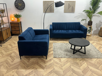 Blauwe Velvet Zetels Set ~ Vaste Kussens