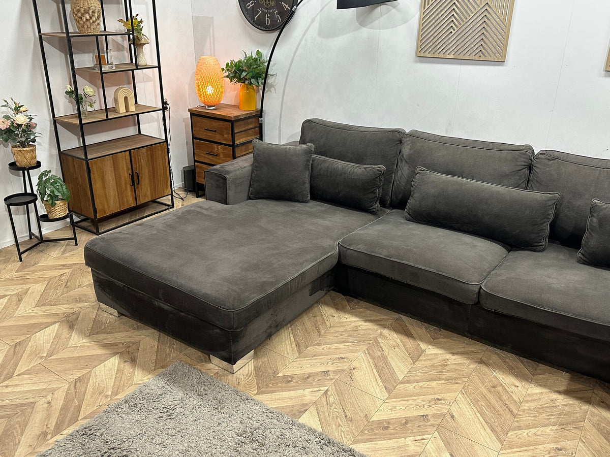 Antraciet Velvet U Zetel ~ Losse Kussens Met Afneembare Hoezen