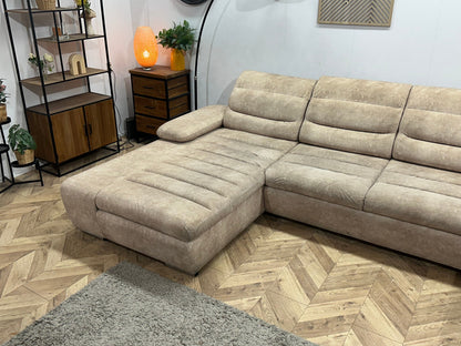 Crème/Beige Suède Stoffen U Zetel ~ Slaapfunctie