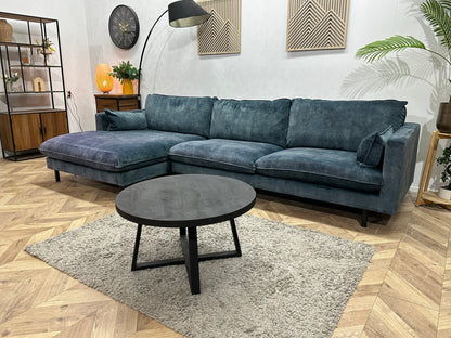 Blauwe Velvet Hoekzetel ~ Losse Kussens Met Afneembare Hoezen