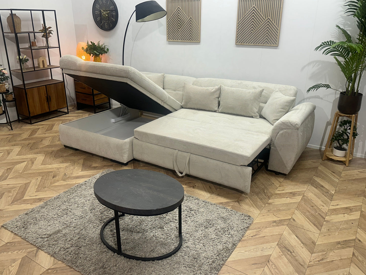 !Showroommodel! Witte Ribstof Hoekzetel ~ Slaapfunctie