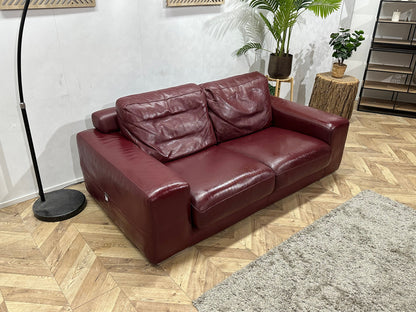 DeltaSalotti Bordeaux Rode Echt Lederen 2.5-Zits Zetel ~ Geïmpregneerd