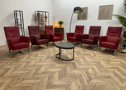 Rode Echt Lederen Stoelen Set
