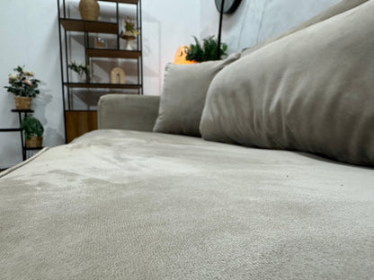 Grijze/Beige Velvet Hoekzetel ~ Losse Kussens Met Afneembare Hoezen