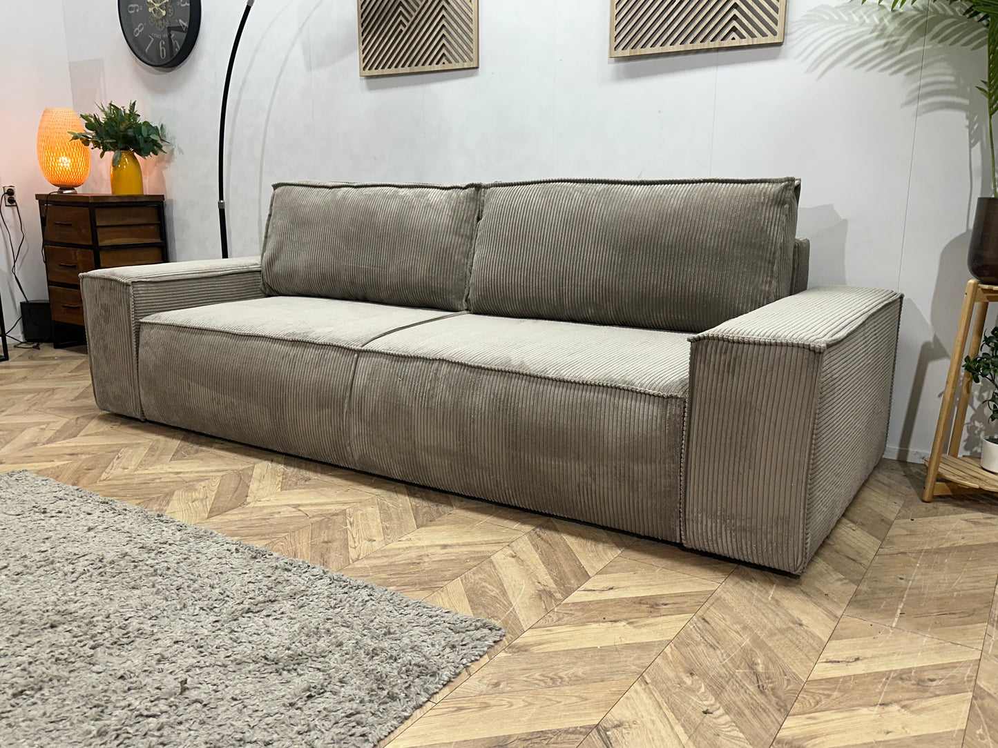 !Showroommodel! Licht Bruine Ribstof 2.5-Zits Zetel ~ Slaapfunctie