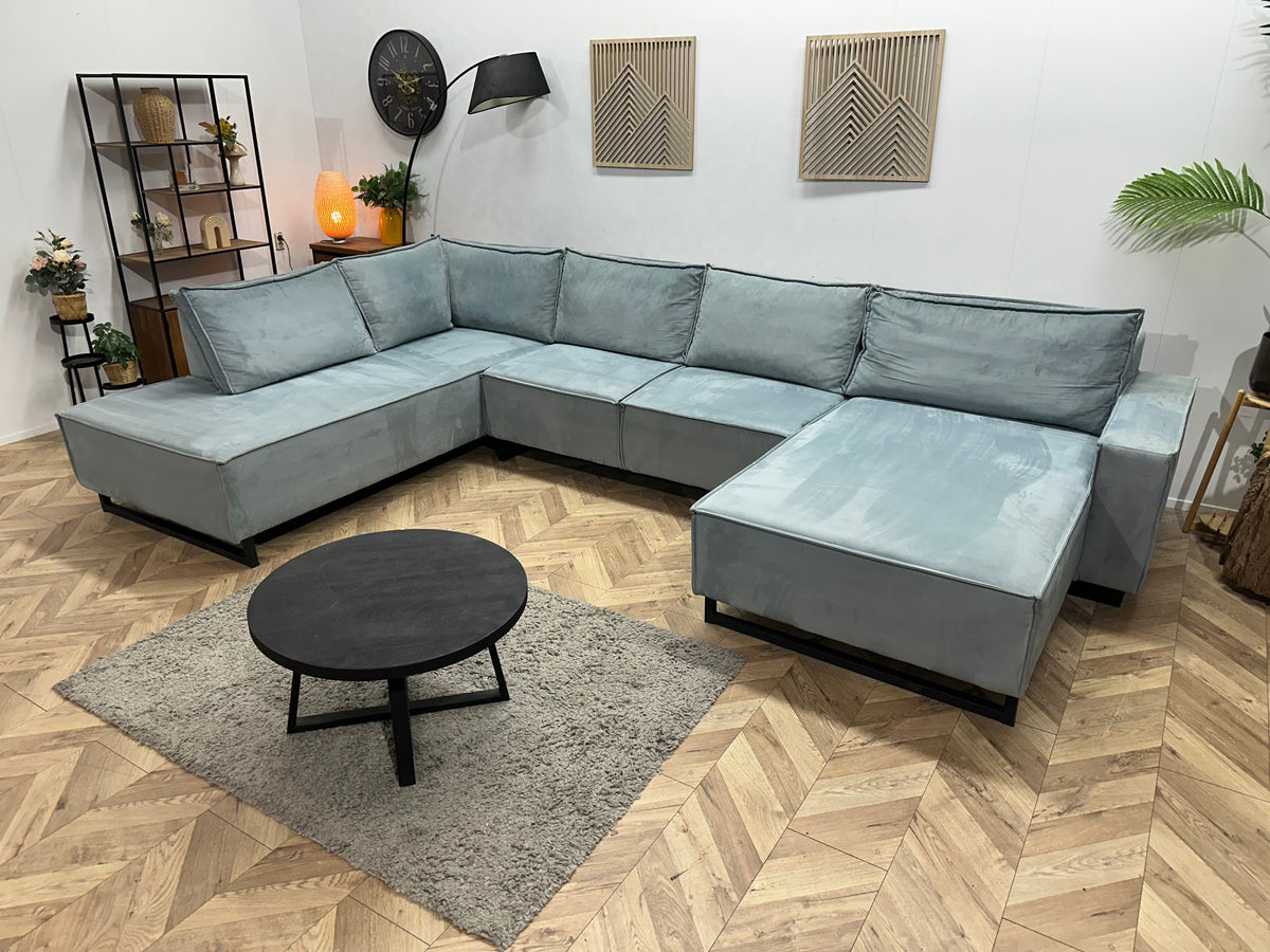 Licht Blauwe U Zetel ~ Losse Rugkussens Met Afneembare Hoezen