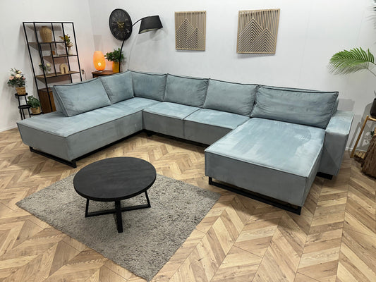 Licht Blauwe U Zetel ~ Losse Rugkussens Met Afneembare Hoezen