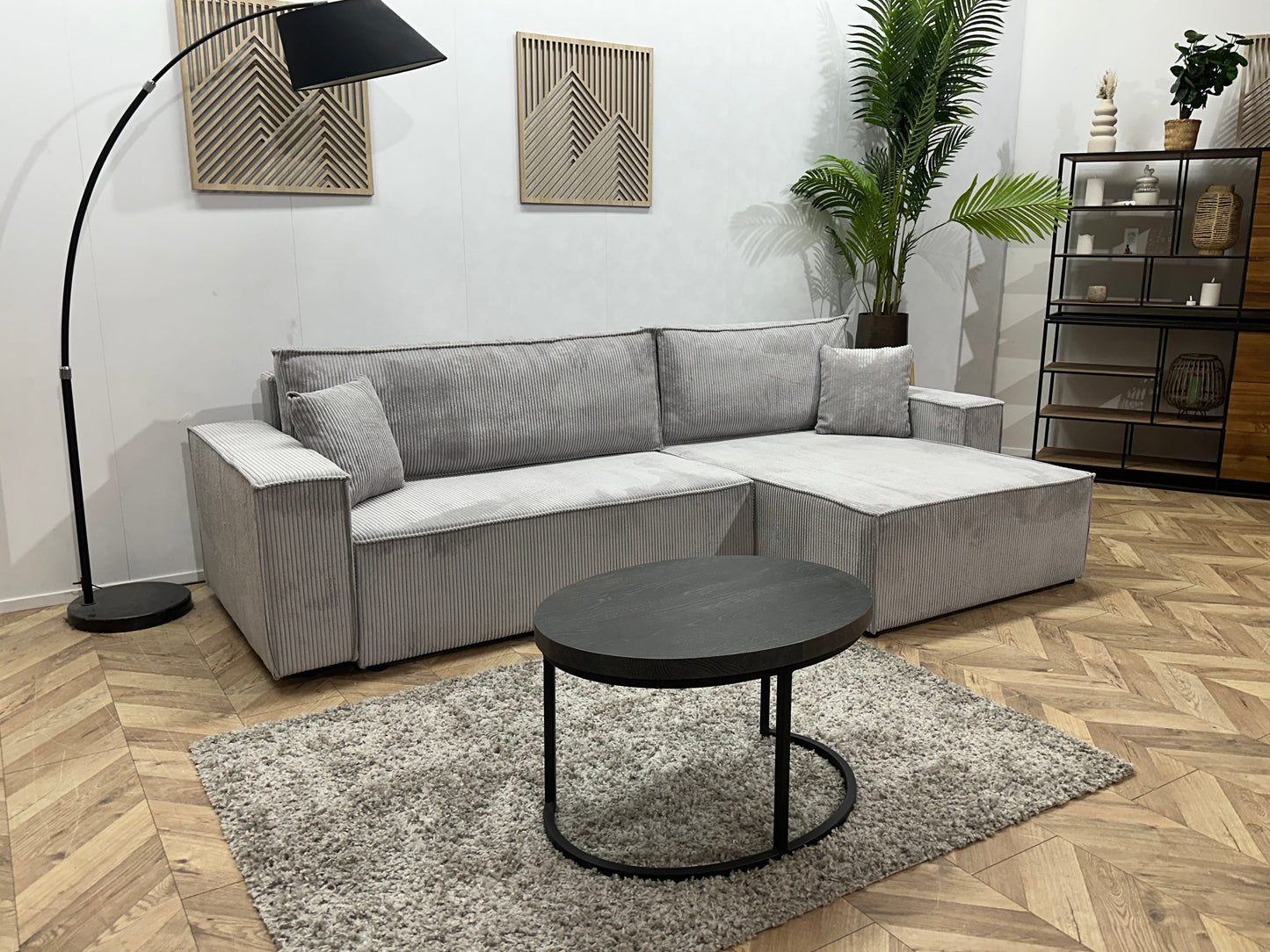 !Showroommodel! Licht Grijze Ribstof Hoekzetel