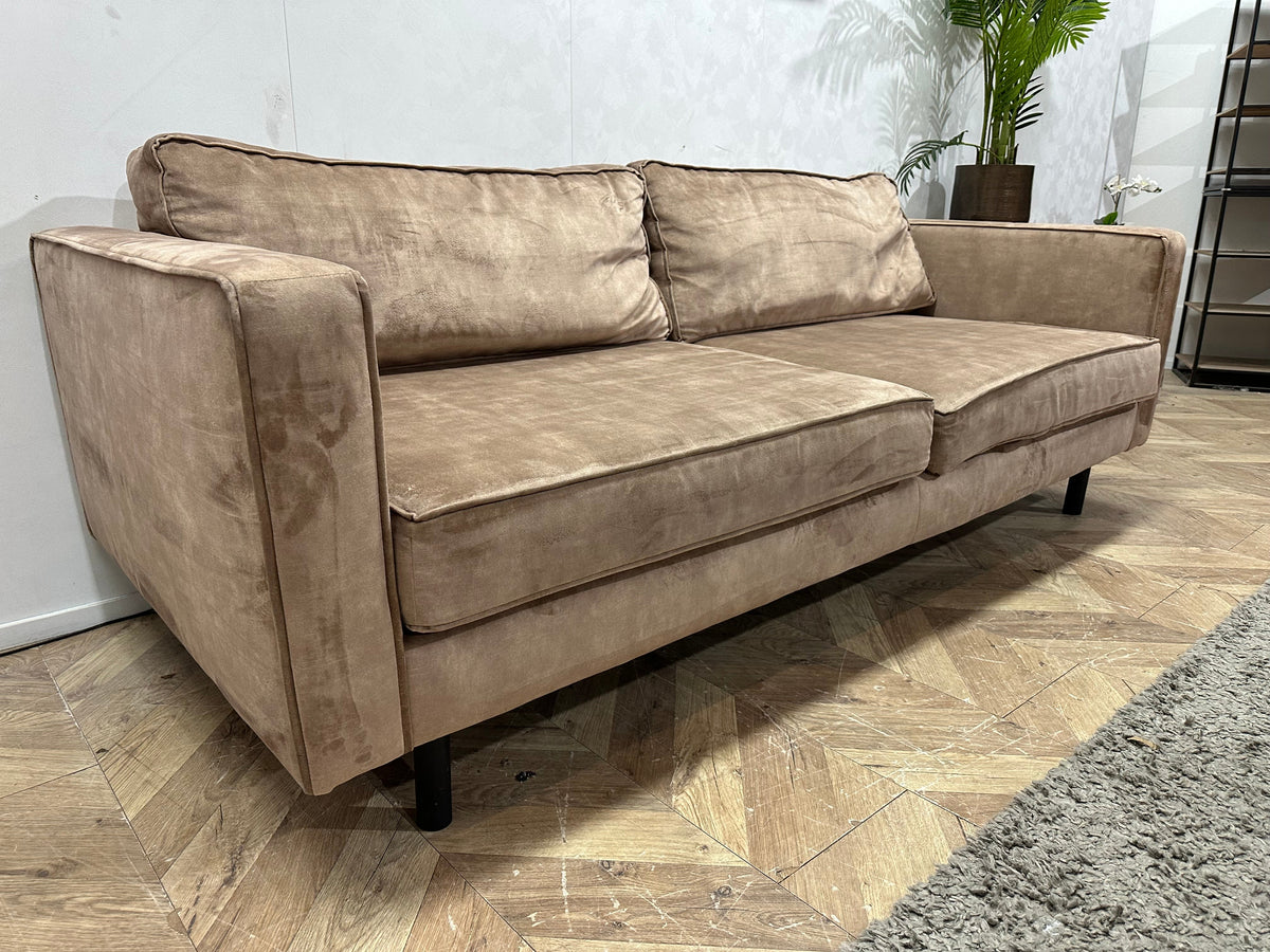 Taupe Velvet 2.5-Zits Zetel ~ Losse Kussens