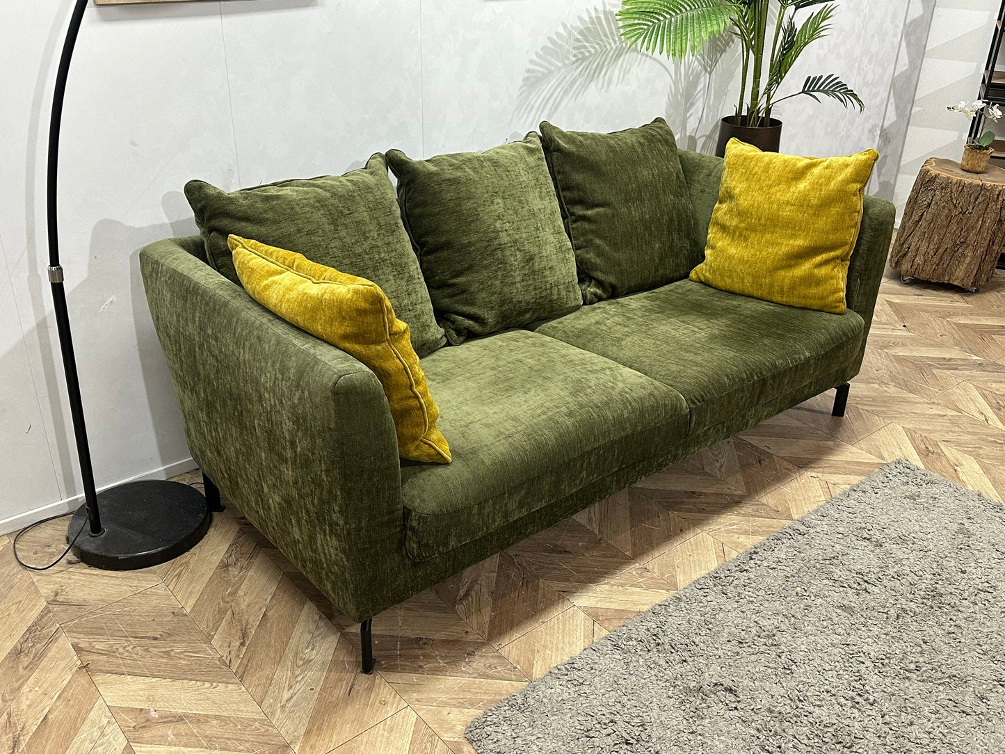 Groene Velvet 2.5-Zits Zetel ~ Losse Rugkussens Met Afneembare Hoezen
