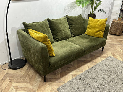 Groene Velvet 2.5-Zits Zetel ~ Losse Rugkussens Met Afneembare Hoezen