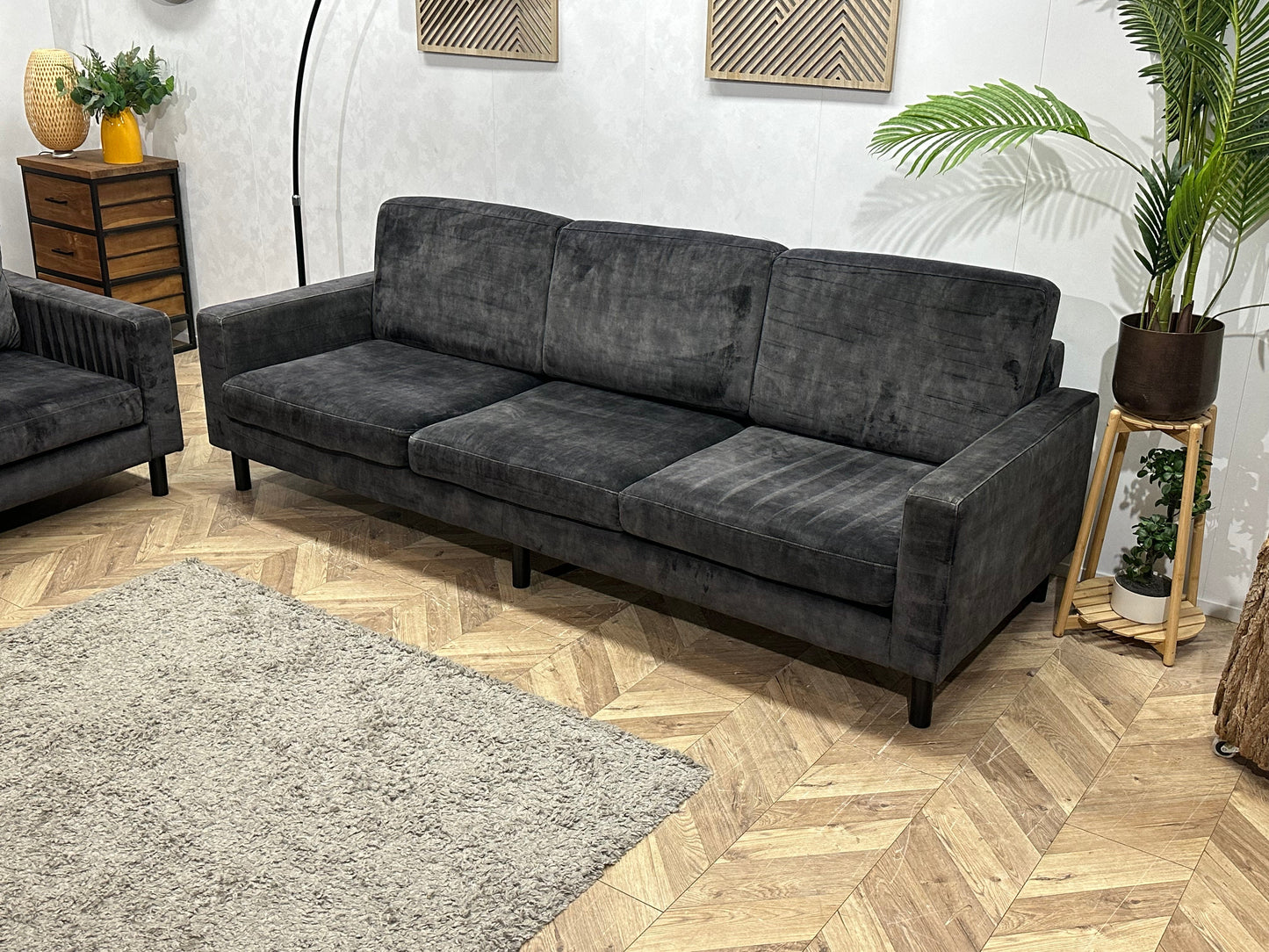 Antraciet Velvet Zetels Set ~ Losse Kussens Met Afneembare Hoezen