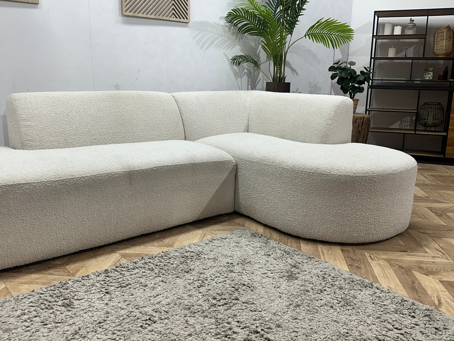 Witte Bouclé Stoffen Hoekzetel ~ Vaste Kussens