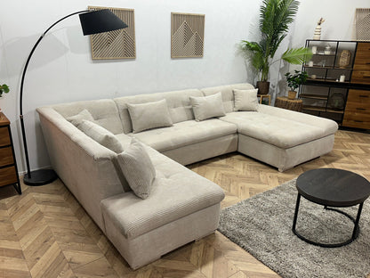 !Showroommodel! Crème Ribstof U Zetel ~ Slaapfunctie