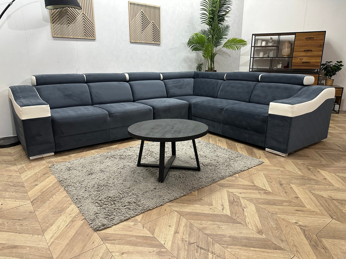 Blauwe/Witte Velvet/Leather Look Hoekzetel ~ Meerdere Opstellingen