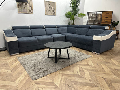 Blauwe/Witte Velvet/Leather Look Hoekzetel ~ Meerdere Opstellingen