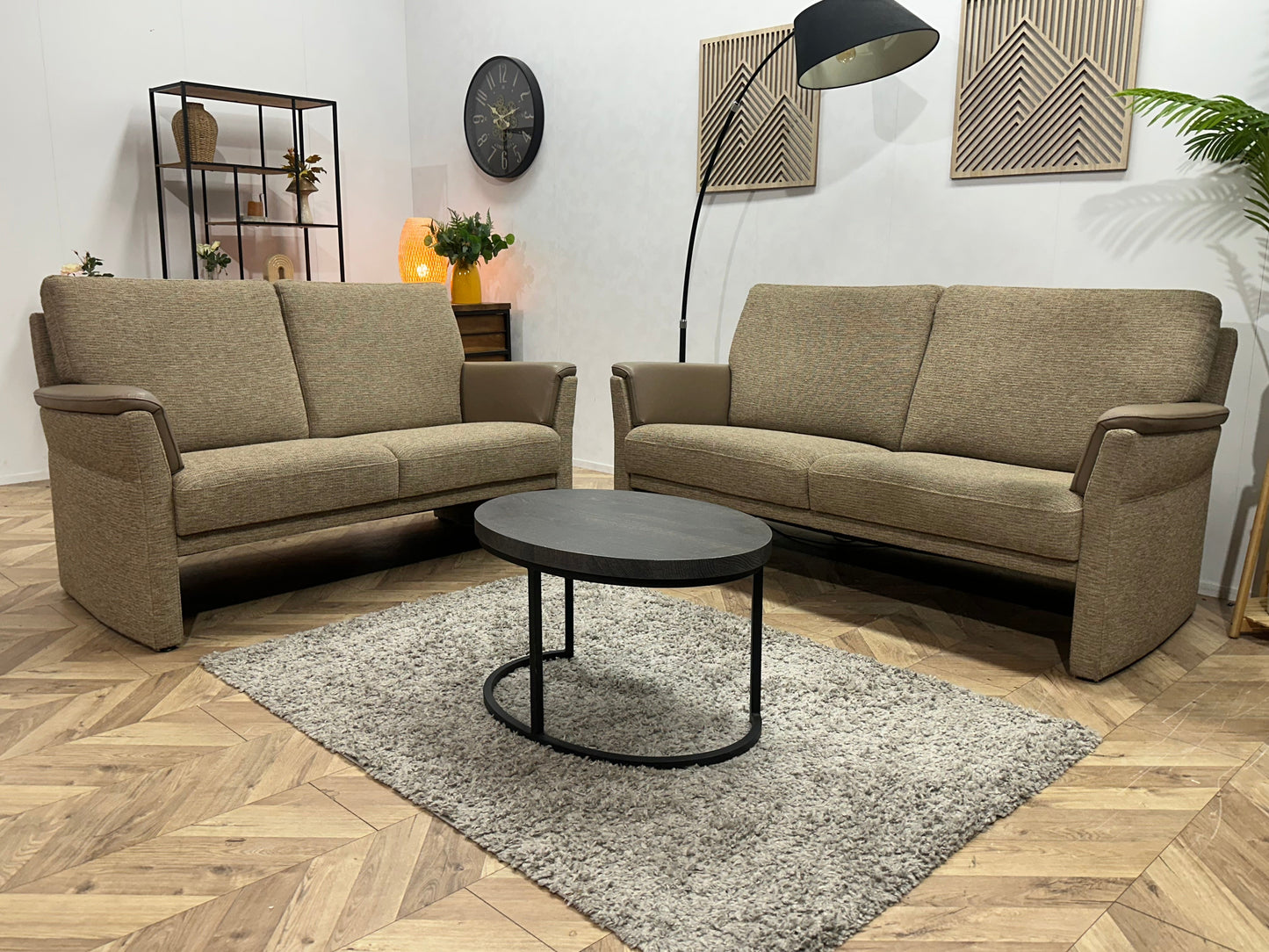 Licht Bruine Stoffen/Lederen Zetels Set ~ Vaste Kussens