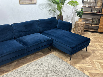 Blauwe Velvet Hoekzetel ~ Losse Rugkussens Met Afneembare Hoezen
