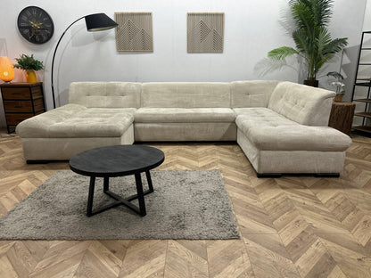 !Showroommodel! Witte Ribstof U Zetel ~ Slaapfunctie