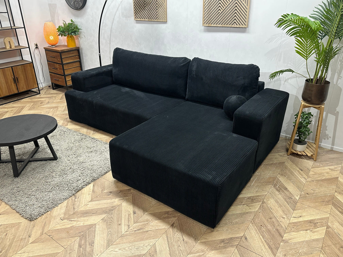 !Showroommodel! Zwarte Ribstof Hoekzetel