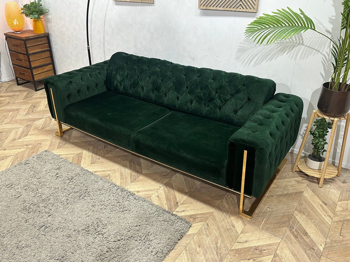 Groene Velvet 2.5-Zits Zetel ~ Vaste Kussens