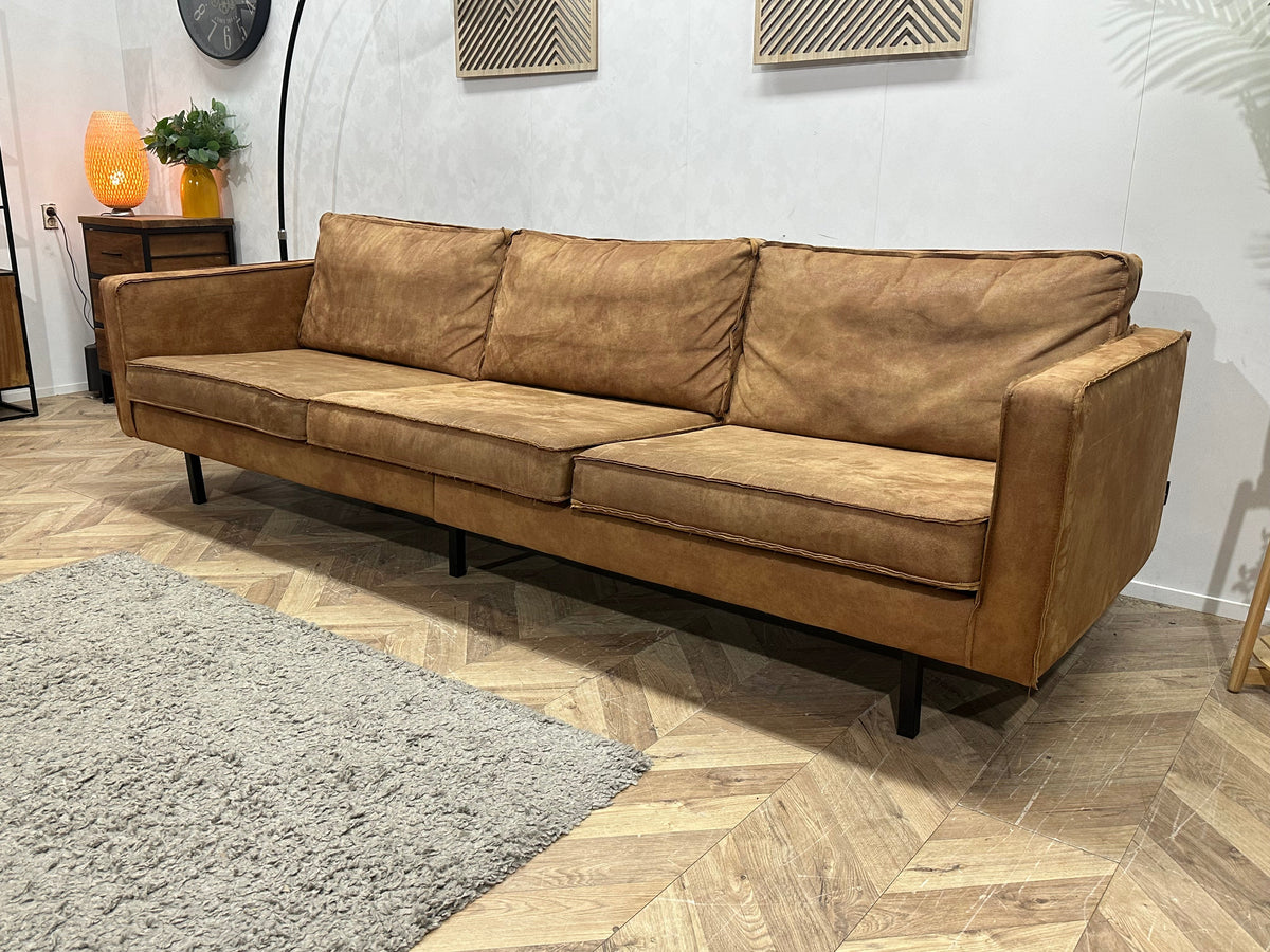 Cognac Bruine Suède Stoffen 3-Zits Zetel Inc Hocker ~ Losse Kussens Met Afneembare Hoezen