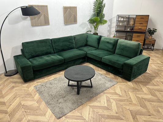 Groene Velvet Hoekzetel ~ Losse Kussens Met Afneembare Hoezen