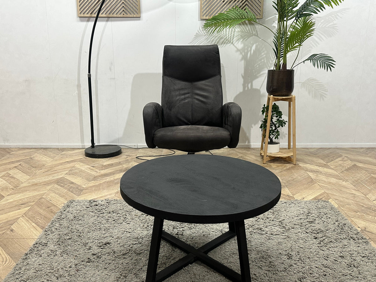 Antraciet Suède Stoffen Fauteuil ~ Vaste Kussens