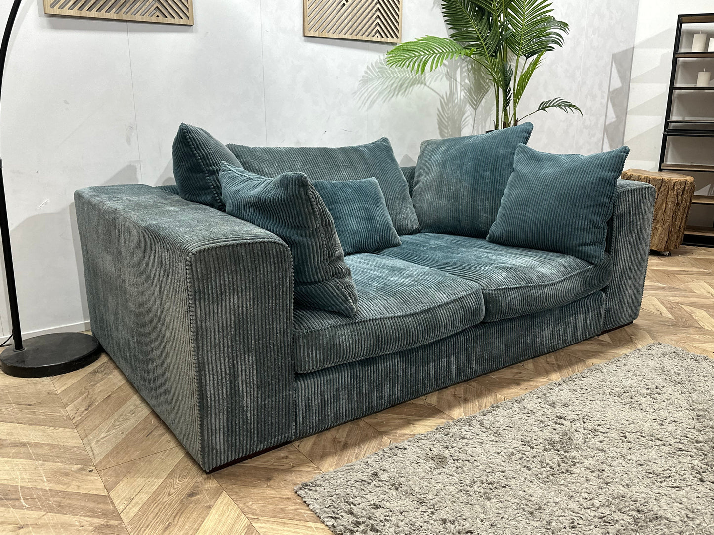 Blauwe Ribstof 2.5-Zits Zetel ~ Losse Kussens Met Afneembare Hoezen