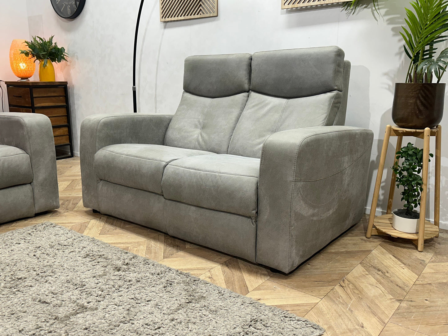 Licht Grijze Suède Stoffen Zetels Set ~ Vaste Kussens