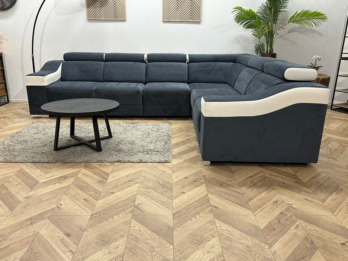 Blauwe/Witte Velvet/Leather Look Hoekzetel ~ Meerdere Opstellingen