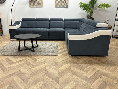 Blauwe/Witte Velvet/Leather Look Hoekzetel ~ Meerdere Opstellingen