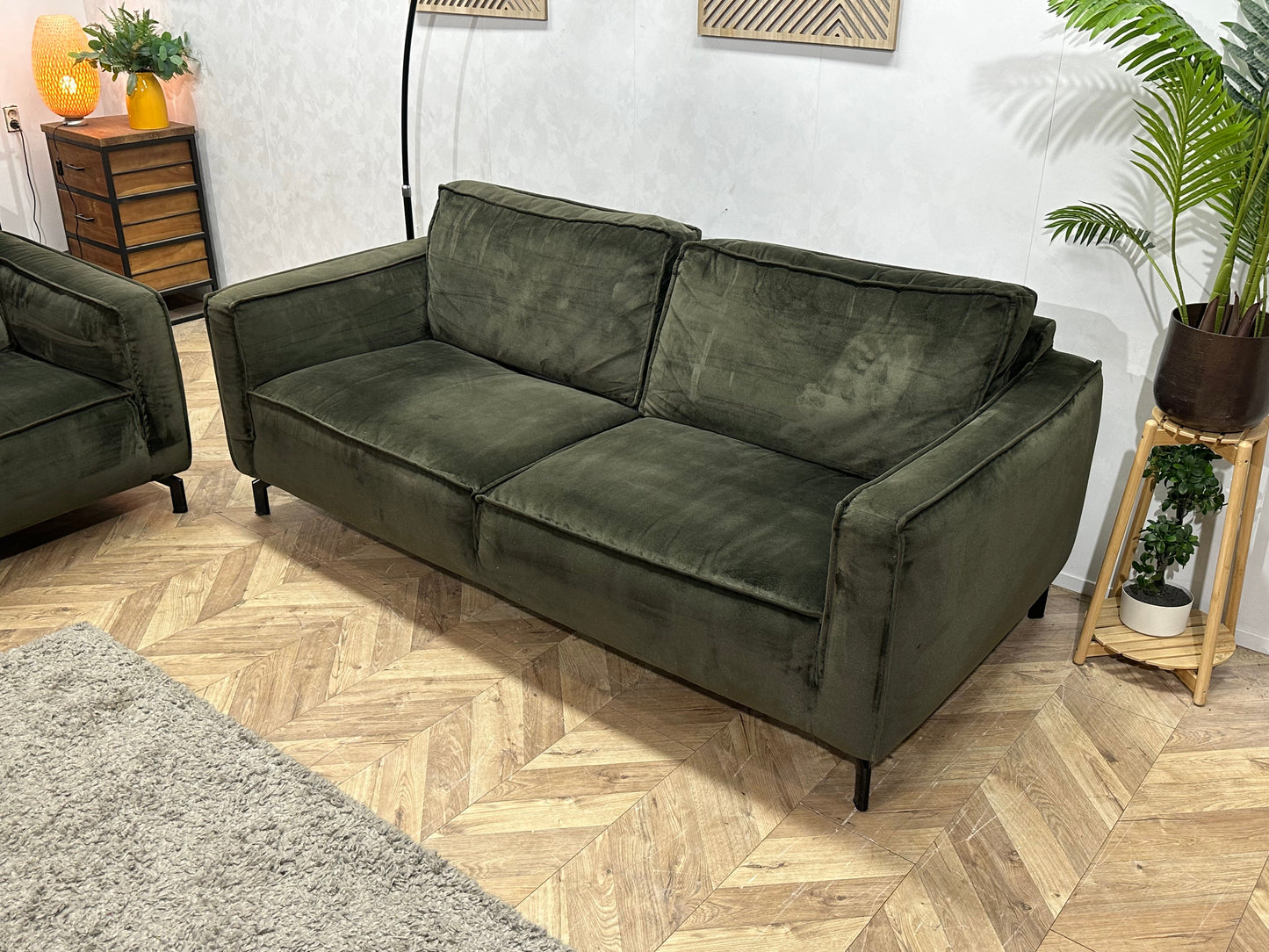 Groene Velvet Zetels Set ~ Losse Rugkussens Met Afneembare Hoezen