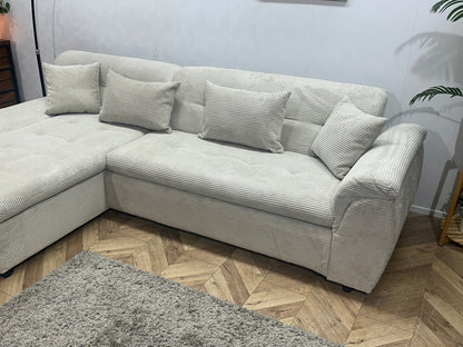 !Showroommodel! Witte Ribstof Hoekzetel ~ Slaapfunctie