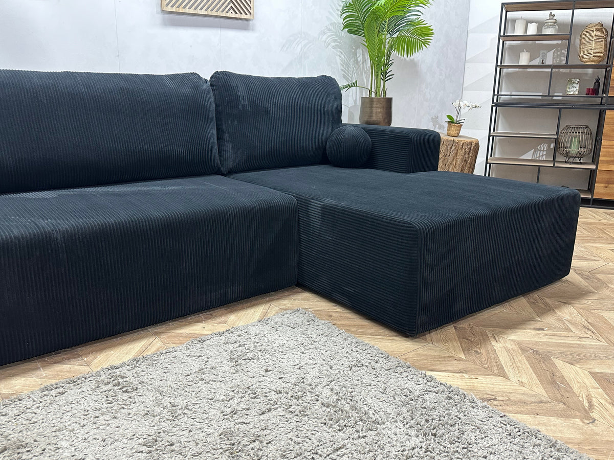 !Showroommodel! Zwarte Ribstof Hoekzetel
