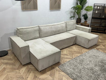 !Showroommodel! Witte Ribstof U Zetel ~ Slaapfunctie