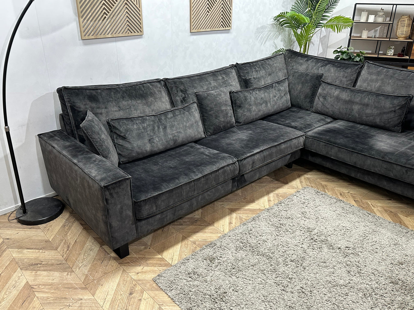 Donker Groene/Antraciet Velvet Hoekzetel ~ Losse Kussens Met Afneembare Hoezen