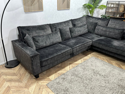 Donker Groene/Antraciet Velvet Hoekzetel ~ Losse Kussens Met Afneembare Hoezen