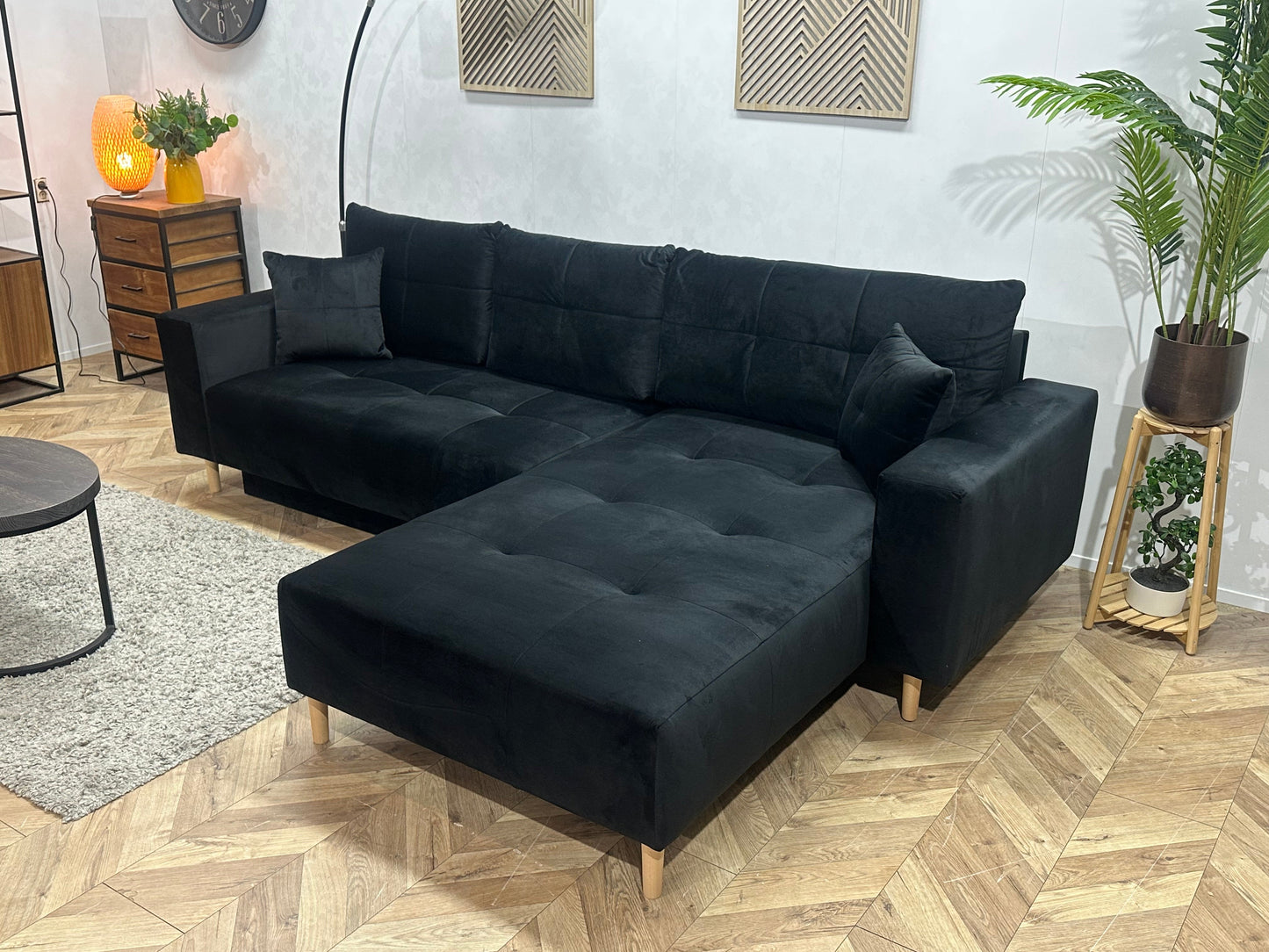 !Showroommodel! Zwarte Velvet Hoekzetel