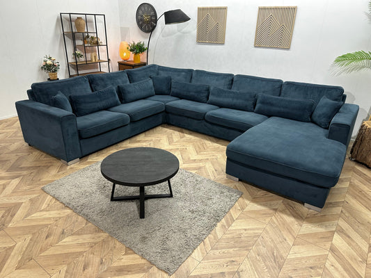 Blauwe Velvet Ruime U Zetel ~ Losse Kussens Met Afneembare Hoezen