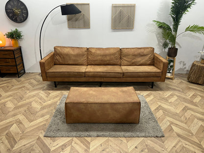 Cognac Bruine Suède Stoffen 3-Zits Zetel Inc Hocker ~ Losse Kussens Met Afneembare Hoezen