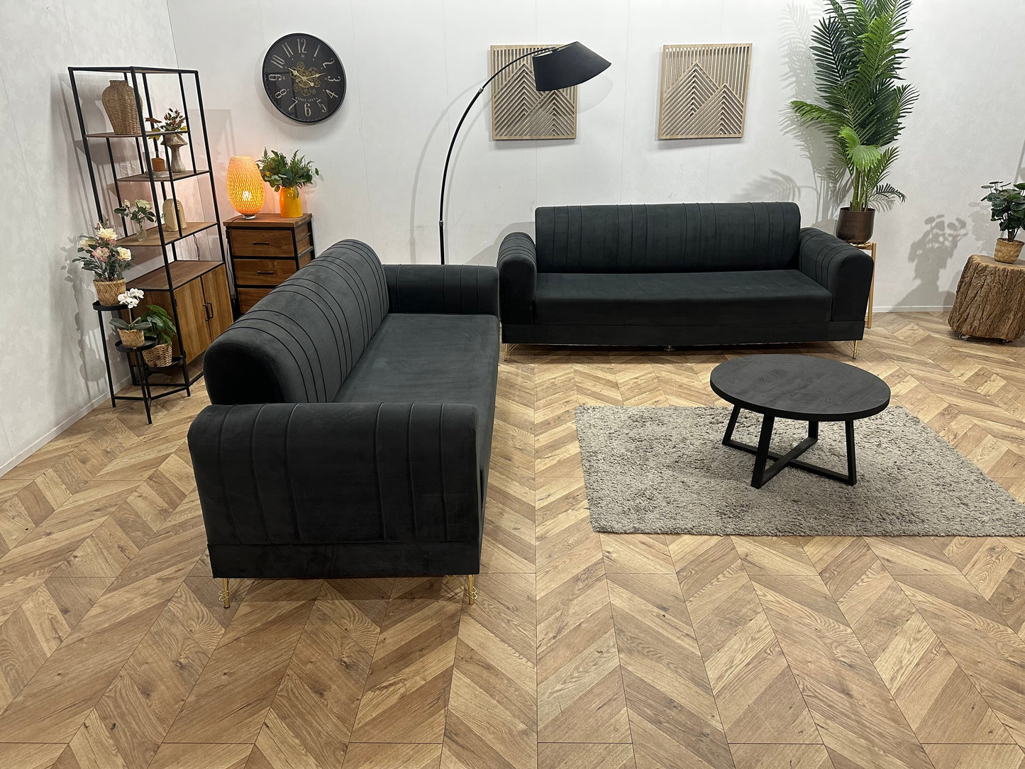 Zwarte Velvet Zetels Set ~ Vaste Kussens
