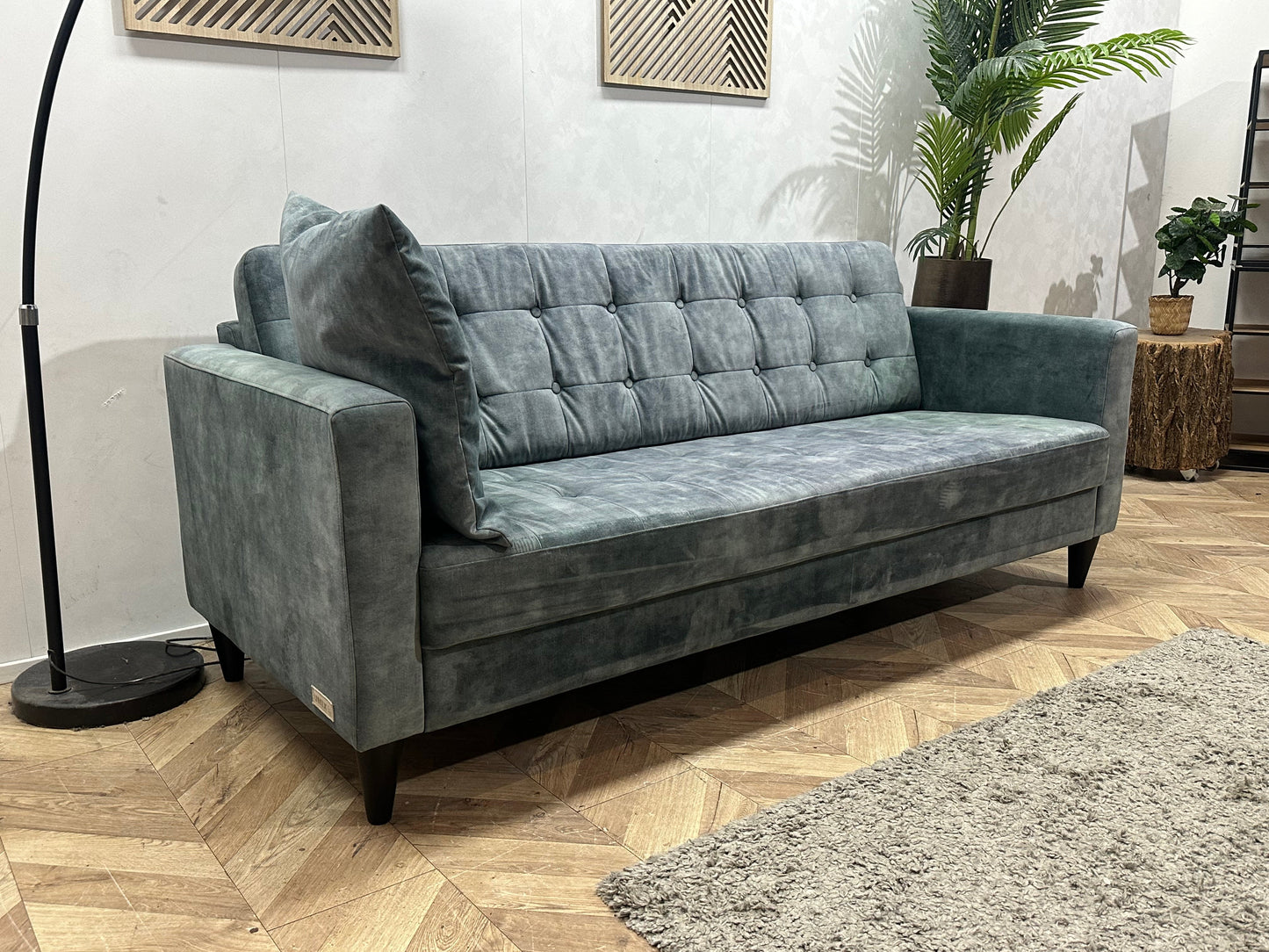Umix Blauwe Velvet 2.5-Zits Zetel ~ Losse Rugkussens Met Afneembare Hoezen