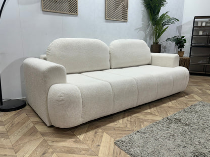 !Showroommodel! Witte Bouclé Stoffen 3-Zits Zetel ~ Slaapfunctie