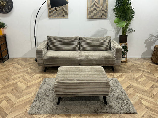 Grijze Ribstof 2.5-Zits Zetel Inc Hocker ~ Losse Kussens Met Afneembare Hoezen