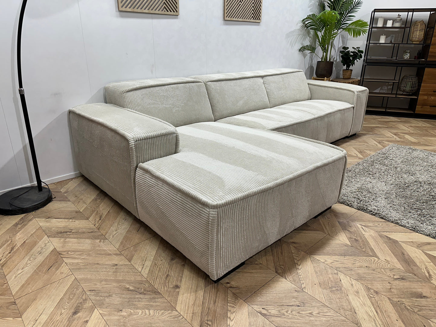 !Showroommodel! Crème Ribstof Hoekzetel ~ Vaste Kussens