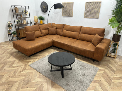 Cognac Bruine Suède Stoffen Hoekzetel ~ Losse Rugkussens Met Afneembare Hoezen